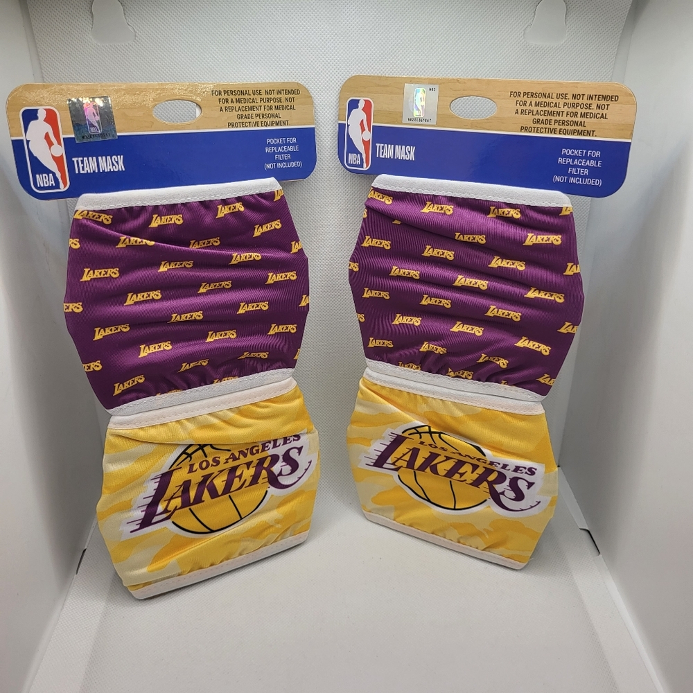 Los Angeles Lakers NBA Team Game Day Adult Face Masks, Set of 4 - Brand New